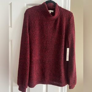 Burgundy and Black Mock Turtleneck Sweater